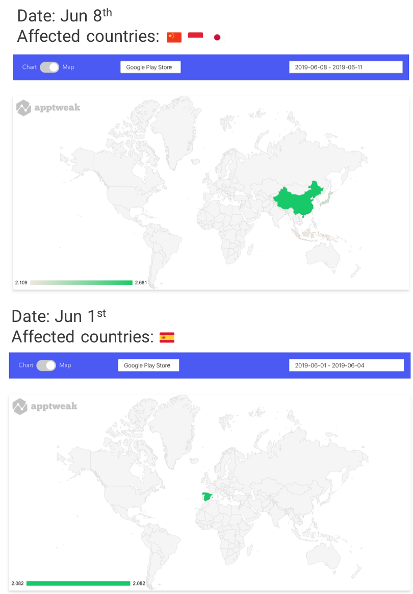 AppTweak Google Play Store Algorithm Changes on World Map June 2019